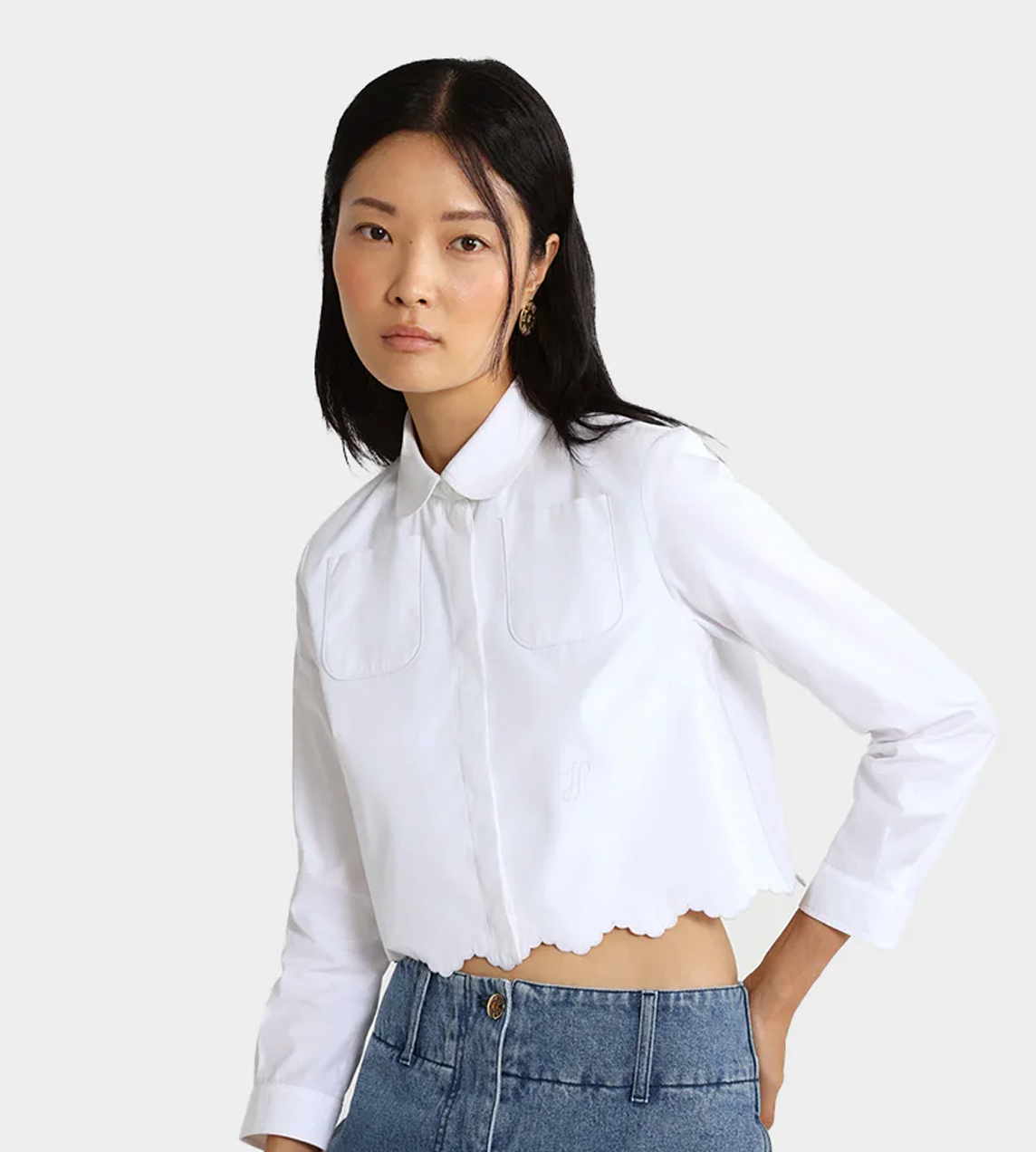 Embroidered Cropped Shirt White