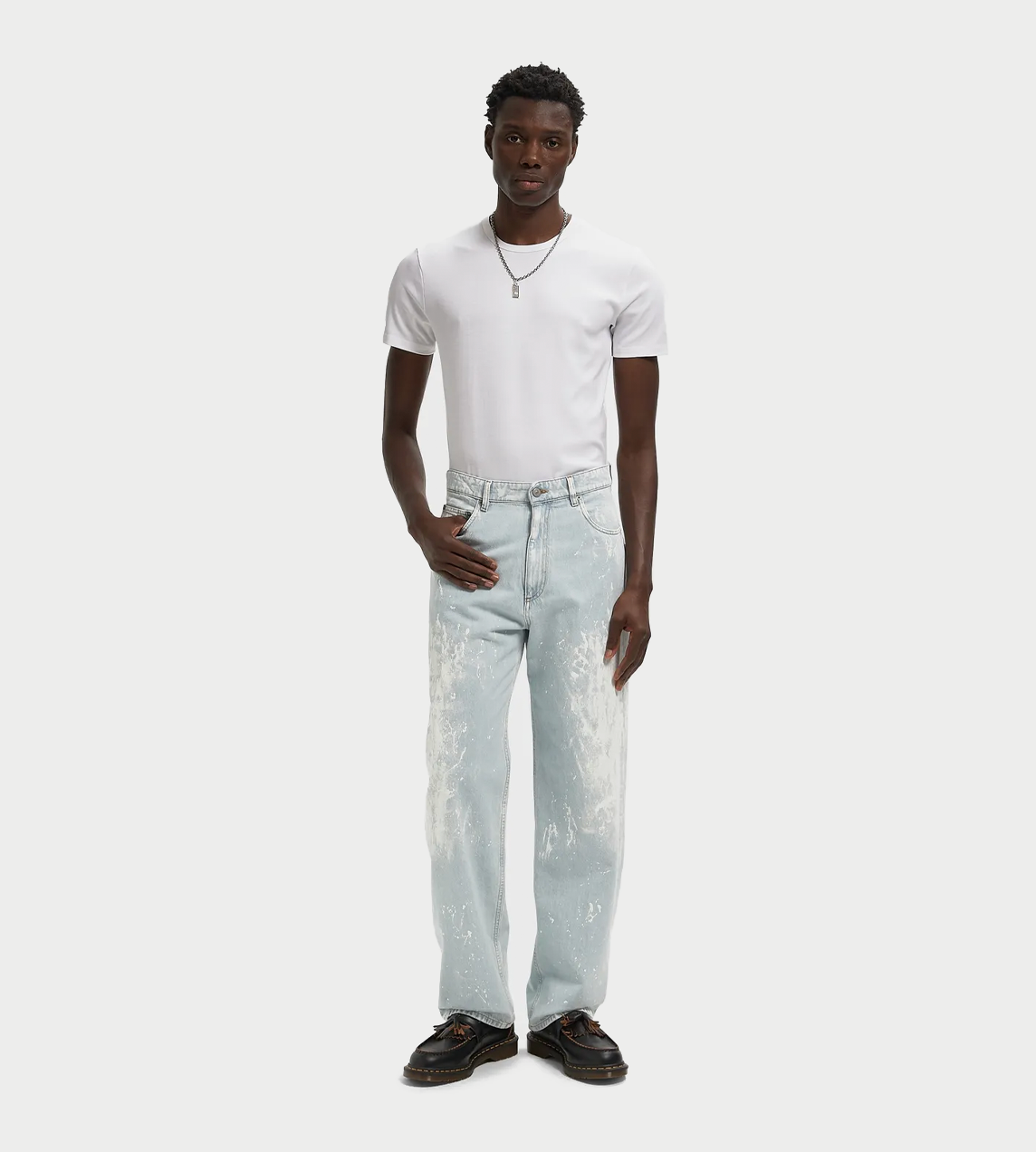Painted Denim Straight-leg Pants