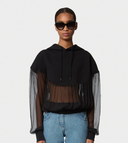 Fluid Chiffon Hoodie Blk