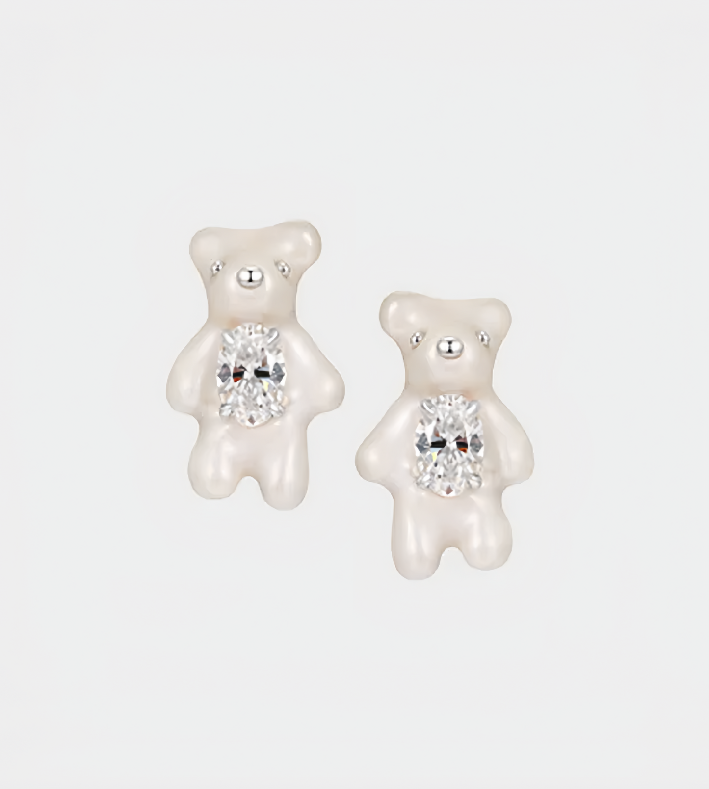 YVMIN - Mini Pearlescent Bear Earrings White