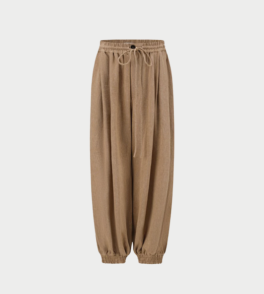 INTO THE EAST - Linen Interwoven Loose-fitting Wide- leg Pants Lt Coffee