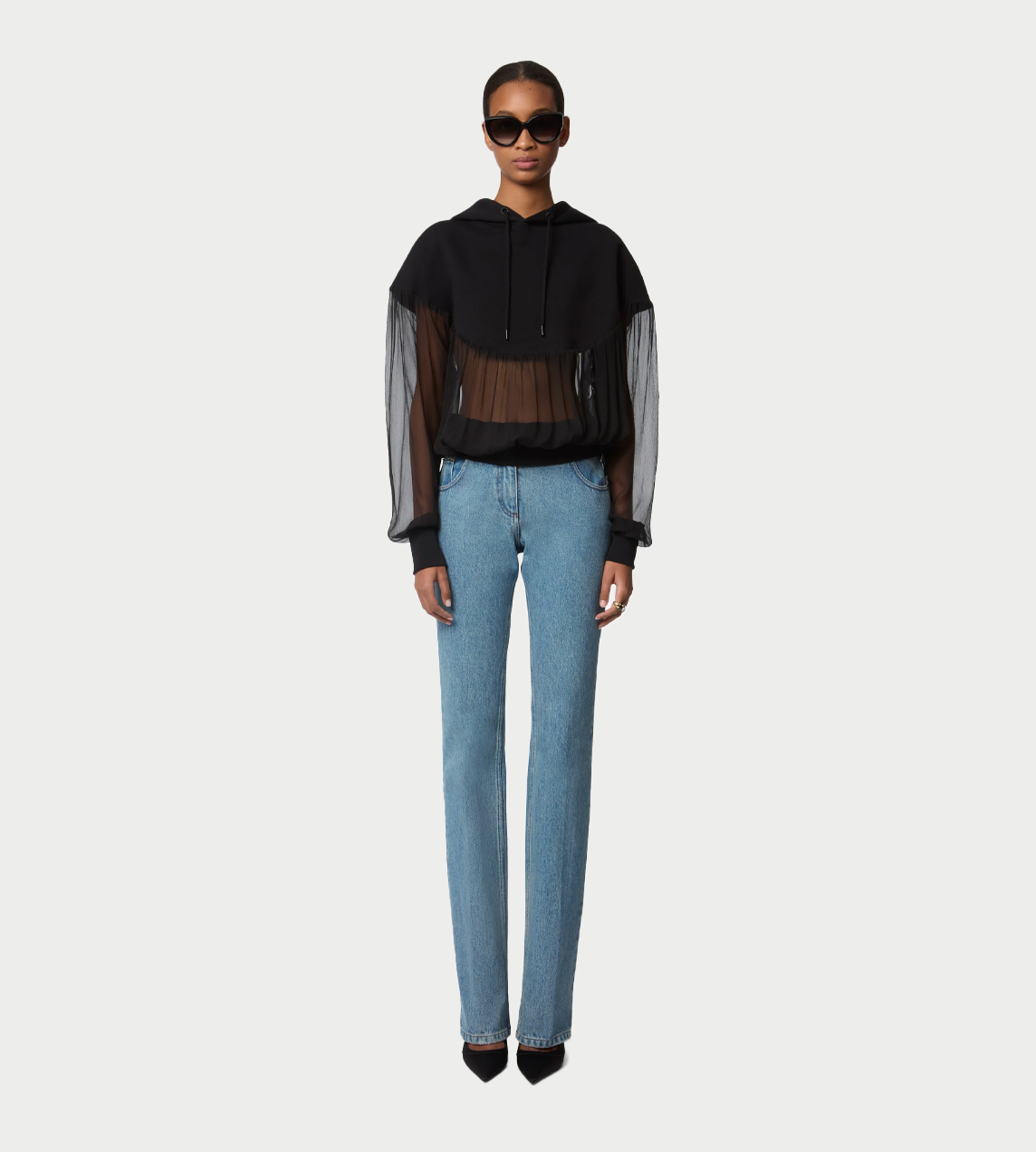 NINA RICCI - Fluid Chiffon Hoodie Blk