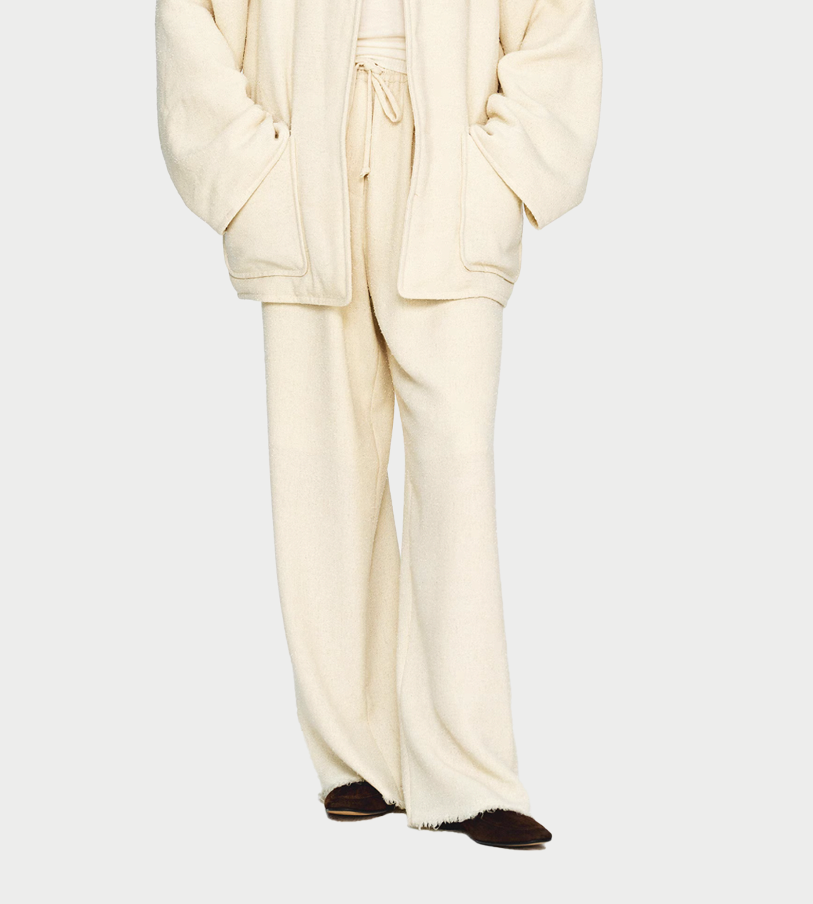 Textured Drawstring Pants Ivory