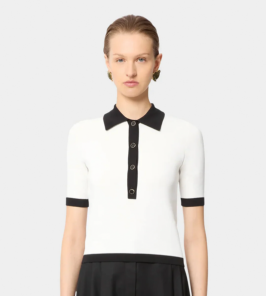 NINA RICCI - Contrasted Knit Polo Top White