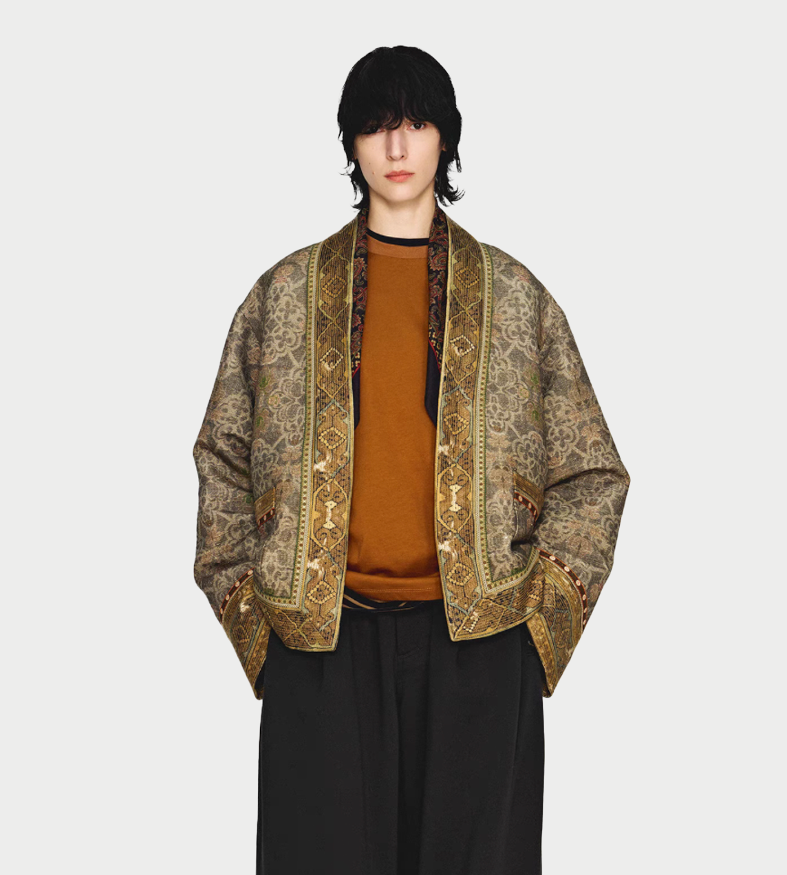 Moss Jacquard Tasar Silk Cardigan Green