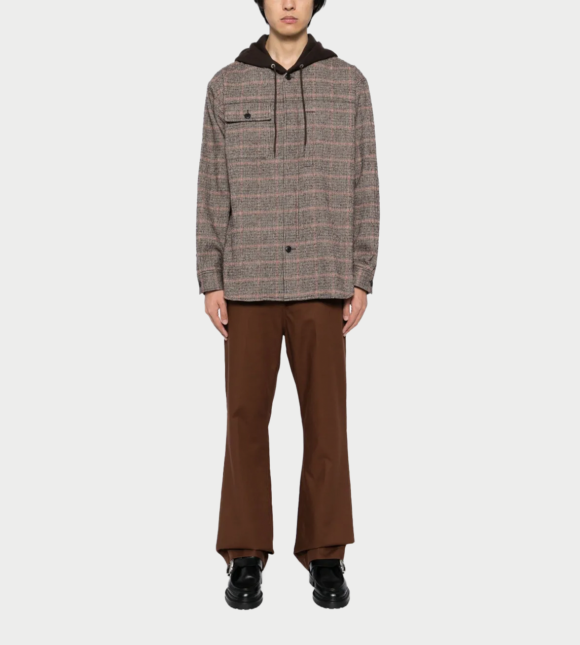 Hooded Wool Flannel Shirt Brown
