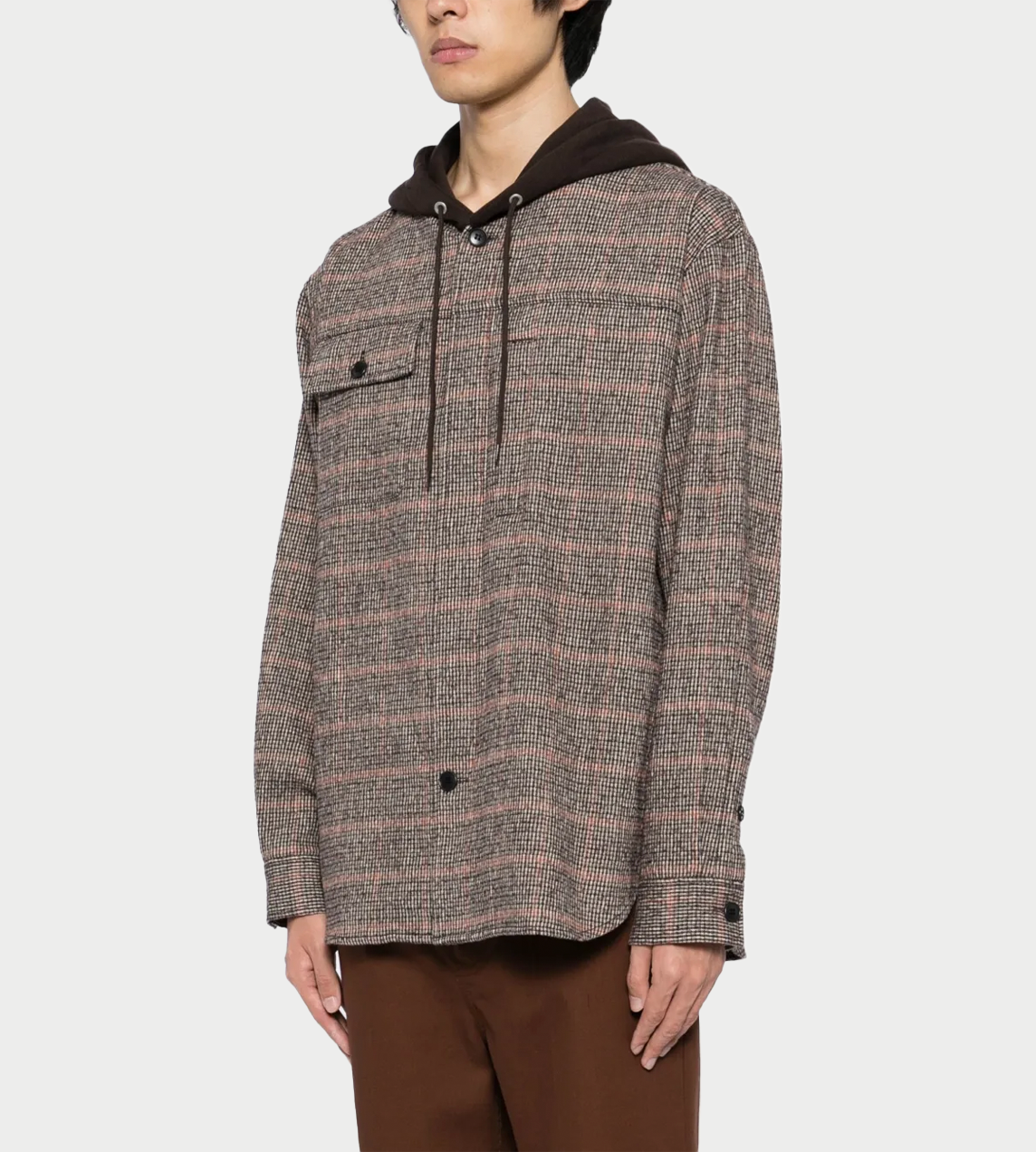 Hooded Wool Flannel Shirt Brown