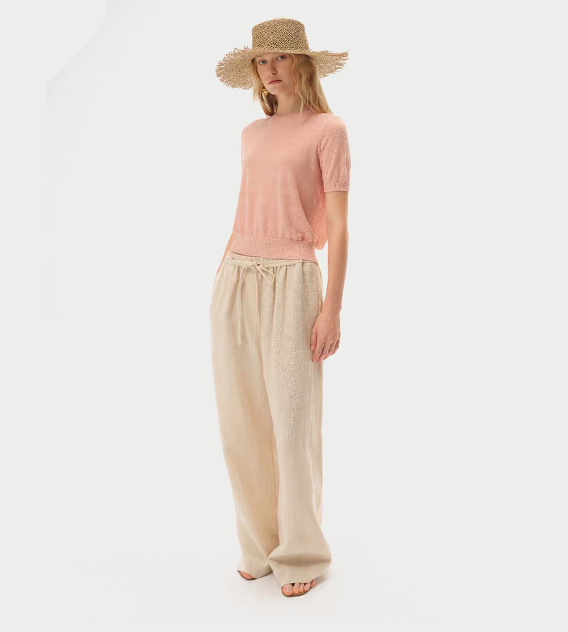 INTO THE EAST - Drawstring Straight-Leg Pants Beige