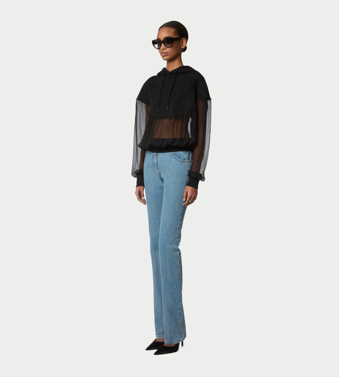 NINA RICCI - Fluid Chiffon Hoodie Blk