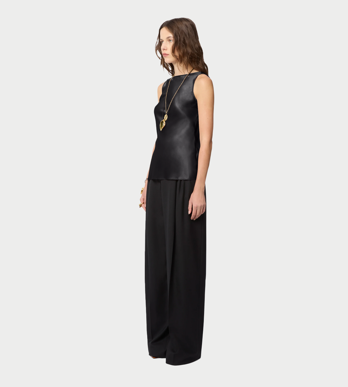 NINA RICCI - Draped Satin Halterneck Sleeveless Blouse Blk