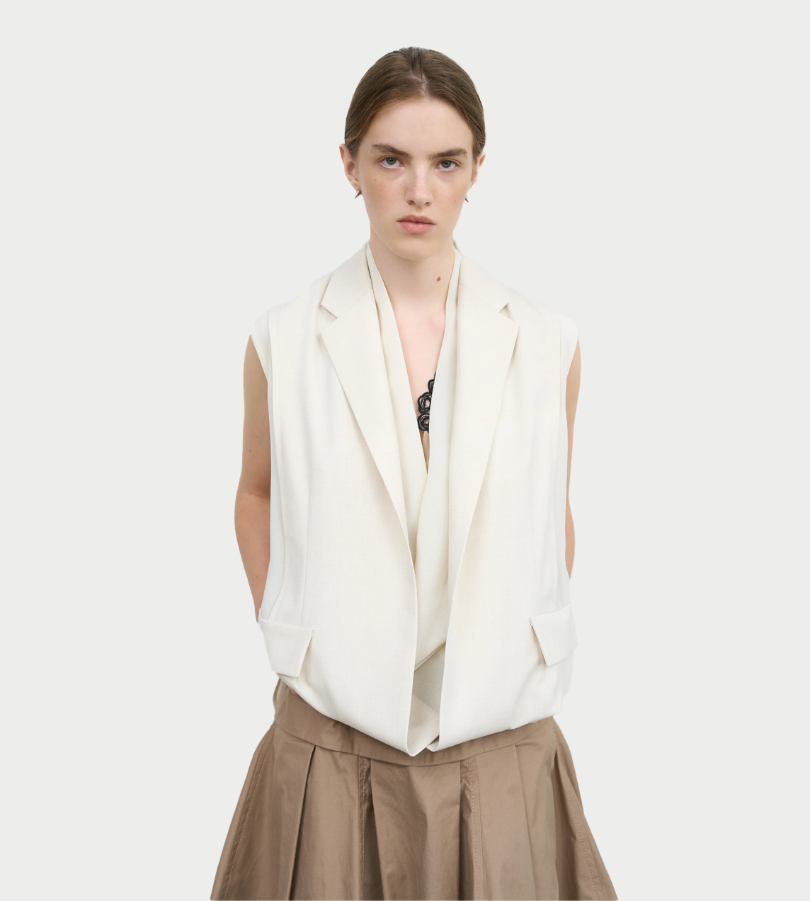 Layered Tucked-Hem Vest Ivory