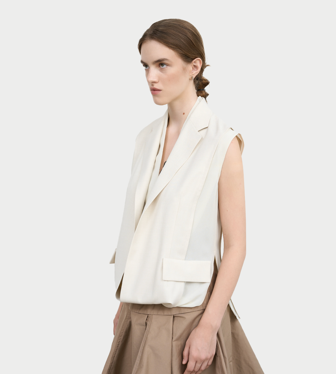 Layered Tucked-Hem Vest Ivory