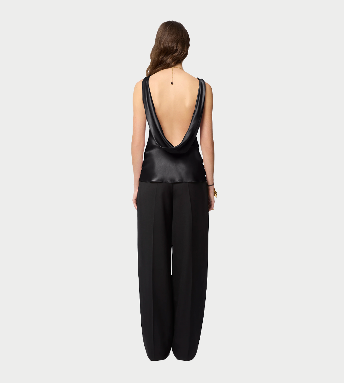 Draped Satin Halterneck Sleeveless Blouse Blk
