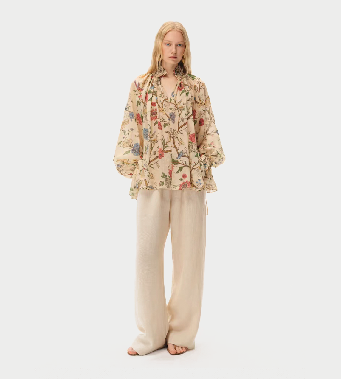 INTO THE EAST - Drawstring Straight-Leg Pants Beige