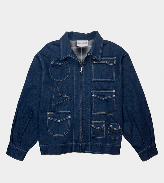 GLASS CYPRESS - Geometric Canvas Jacket Dark Blue