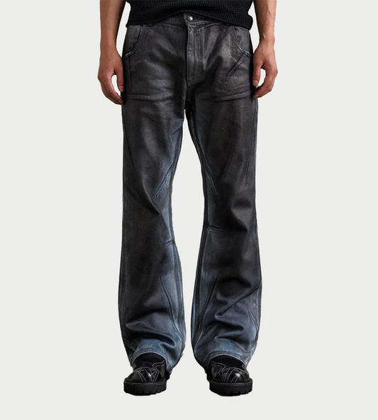 ANDERSSON BELL - Dirty Spray Washed Wide-leg Jeans Blue