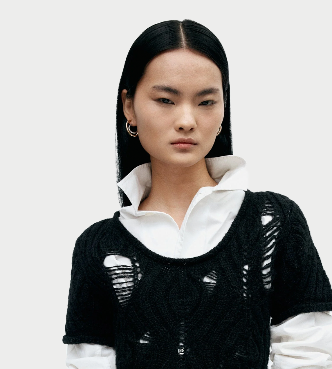 Cap Sleeve Sweater Layered Top Blk