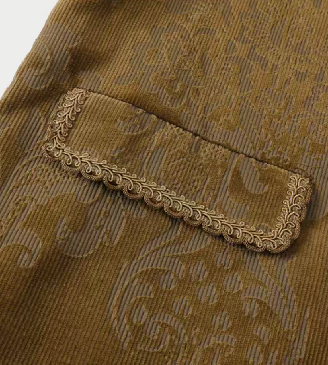 INTO THE EAST - Velvet Floral Ribbon Edge Coat Olive Yellow