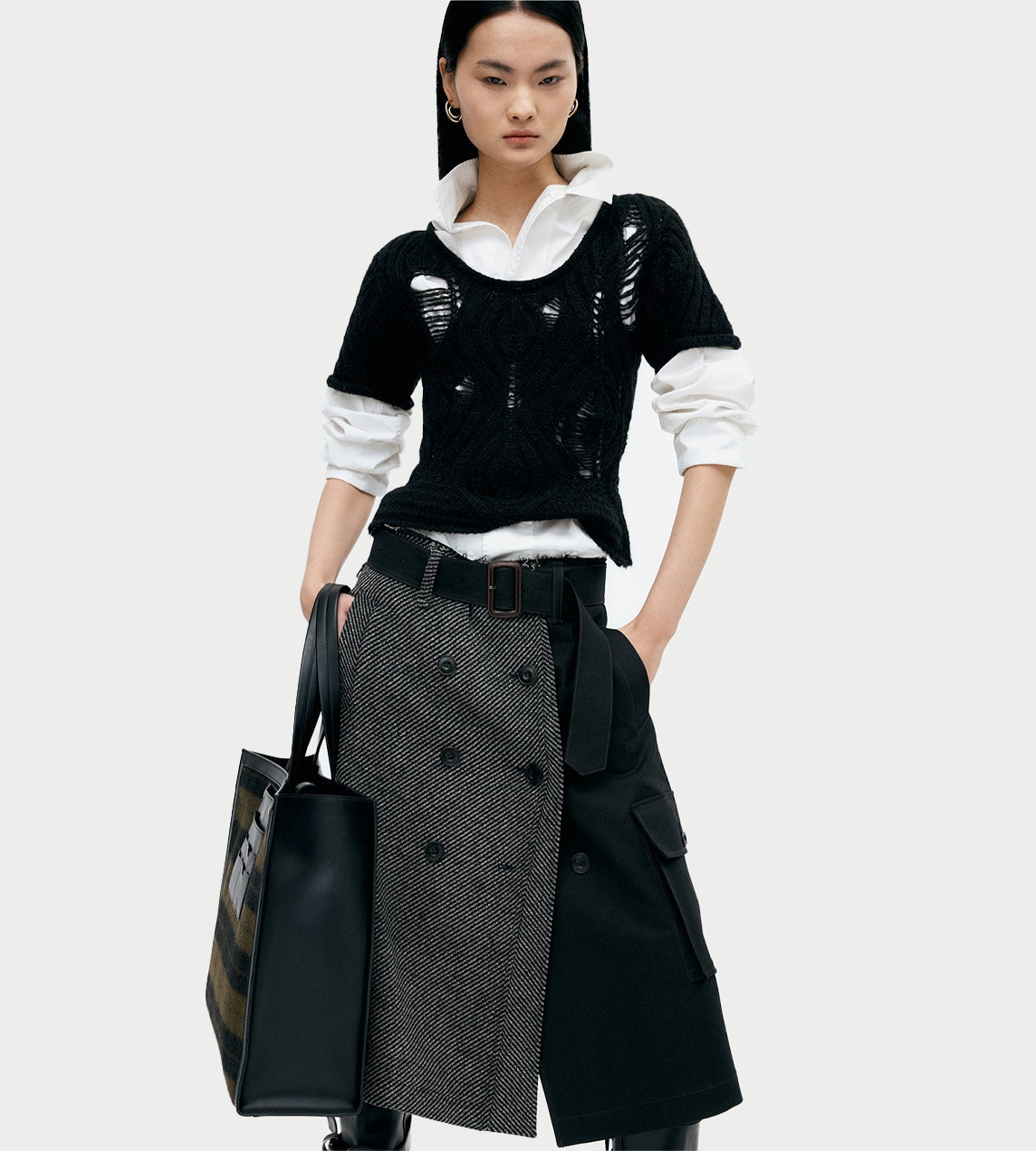 Cap Sleeve Sweater Layered Top Blk