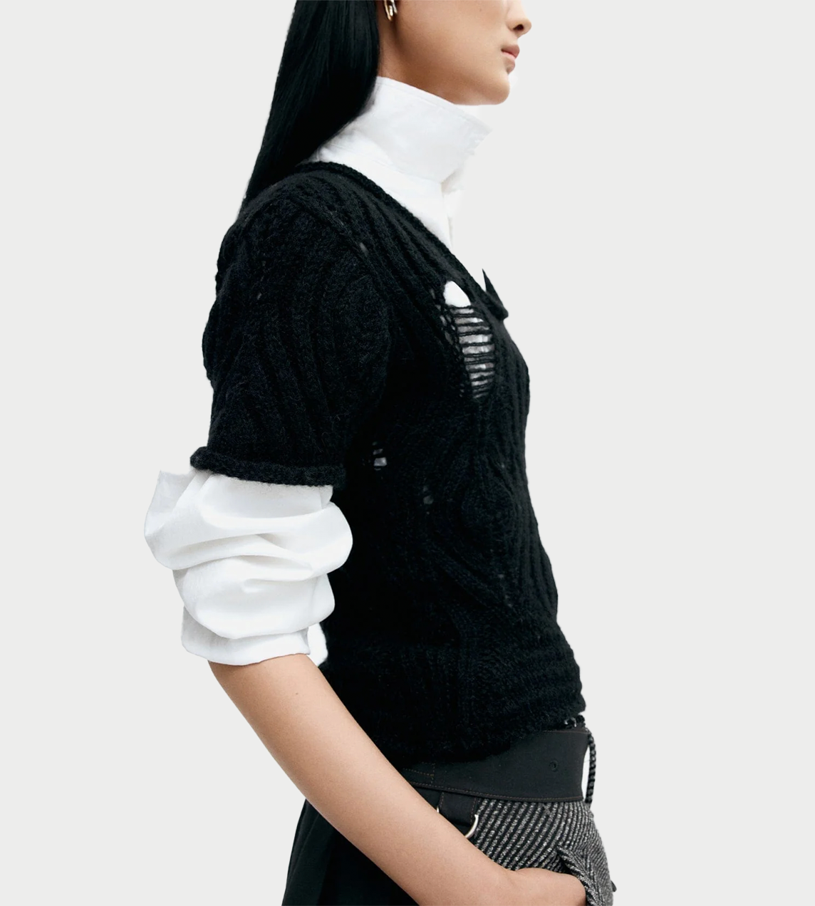 Cap Sleeve Sweater Layered Top Blk