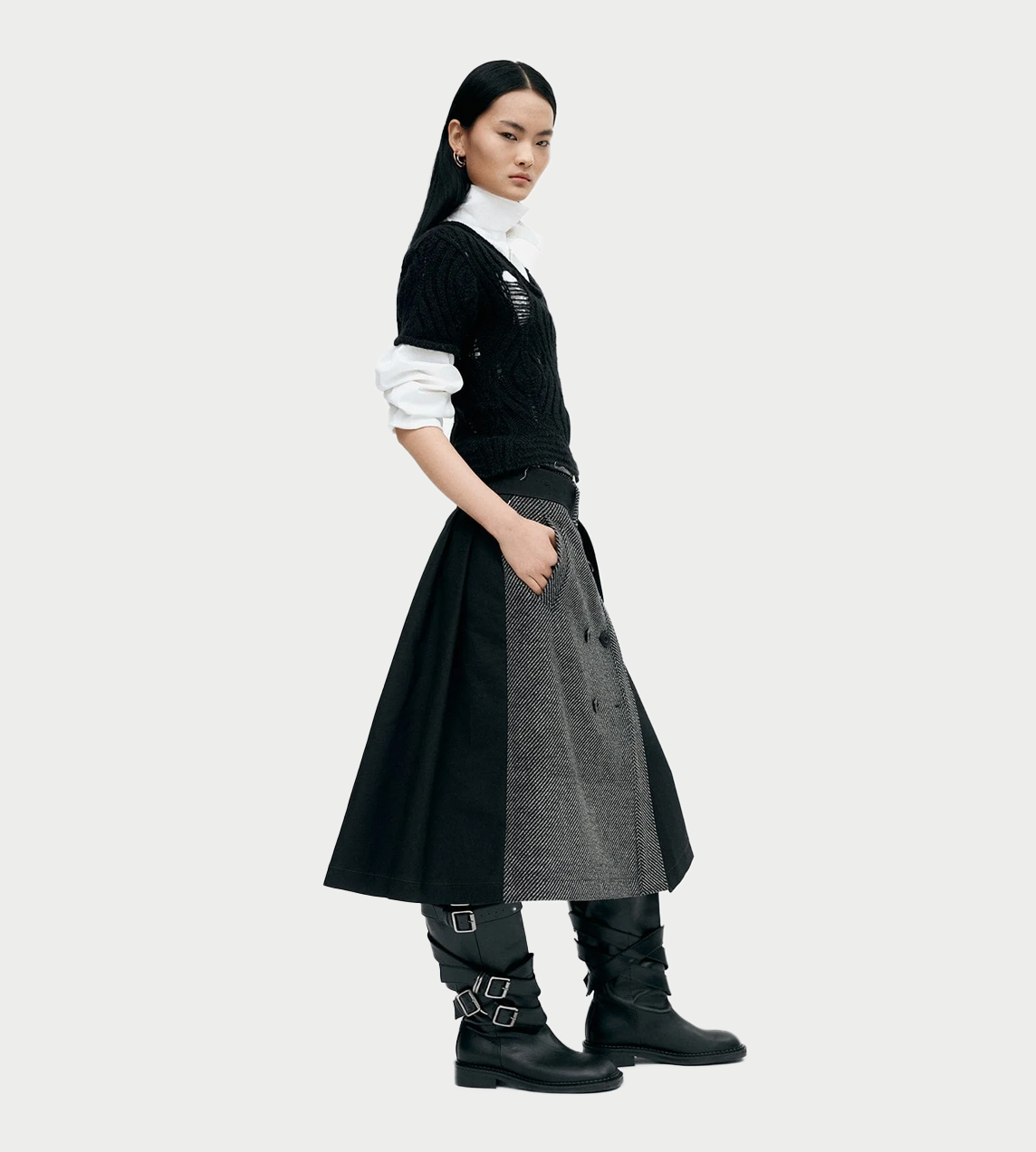 Cap Sleeve Sweater Layered Top Blk