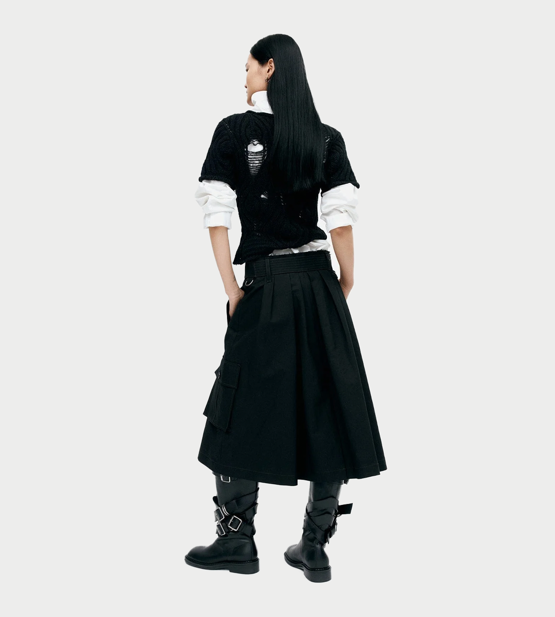 Cap Sleeve Sweater Layered Top Blk