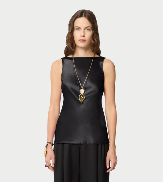 NINA RICCI - Draped Satin Halterneck Sleeveless Blouse Blk
