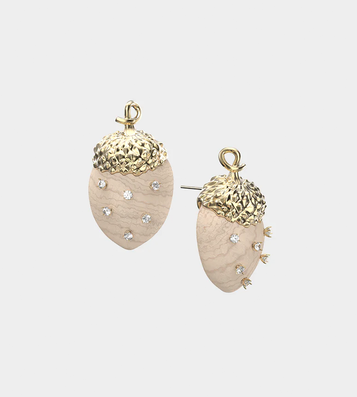 YVMIN - Wooden Acorn Stud Earrings White