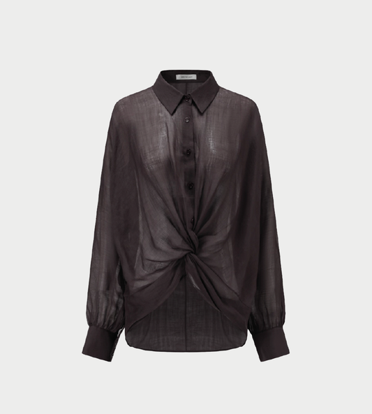 INTO THE EAST - Ramie Twisted Shirt Coffee