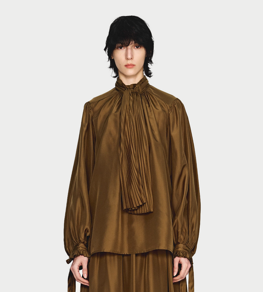 Lace-up Silk Blouse Moss Green