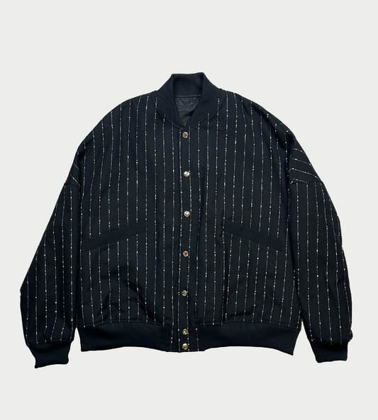 SULVAM - Wide Striped Stadium Jacket Blk