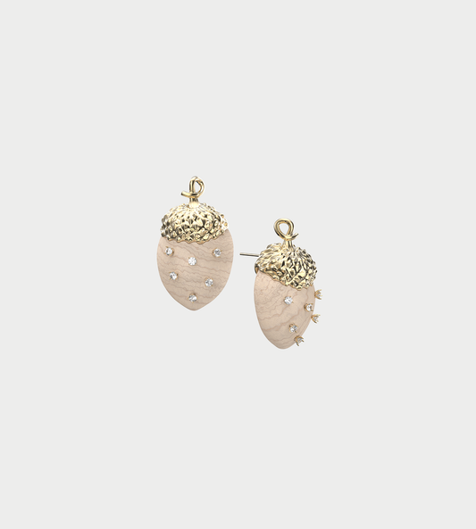 Wooden Acorn Stud Earrings White