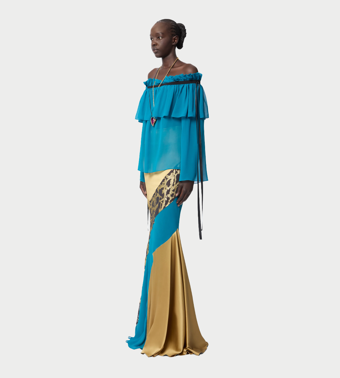 NINA RICCI - Boat Neck Silk Top Blue