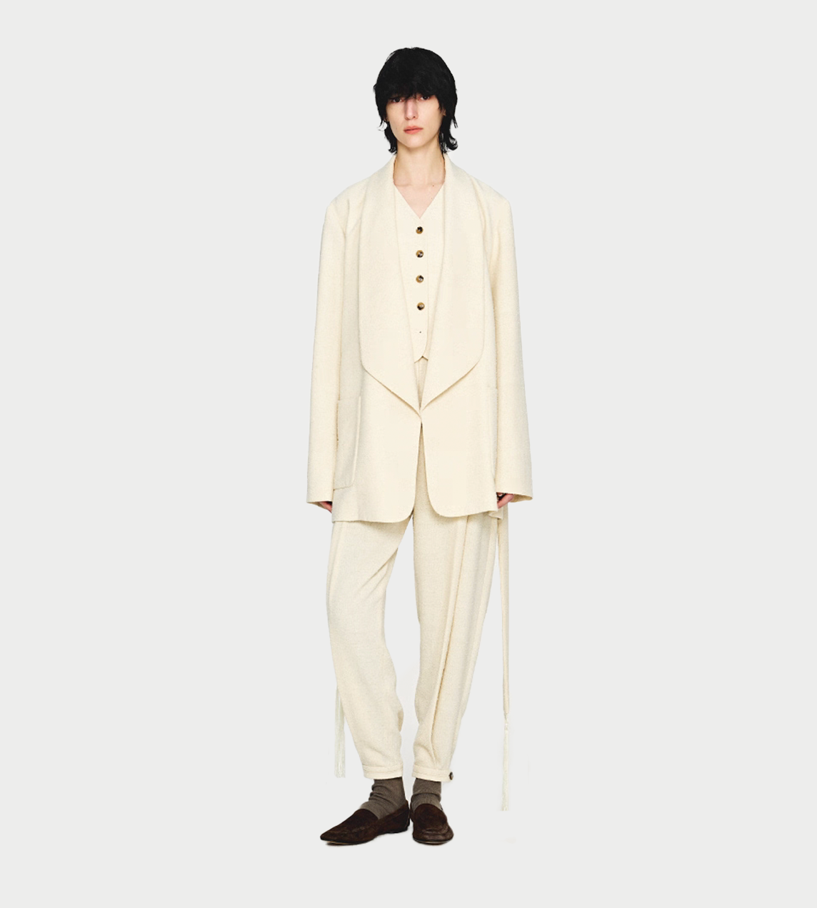 INTO THE EAST - Textured Wool Fringed Straight-leg Pants Ivory