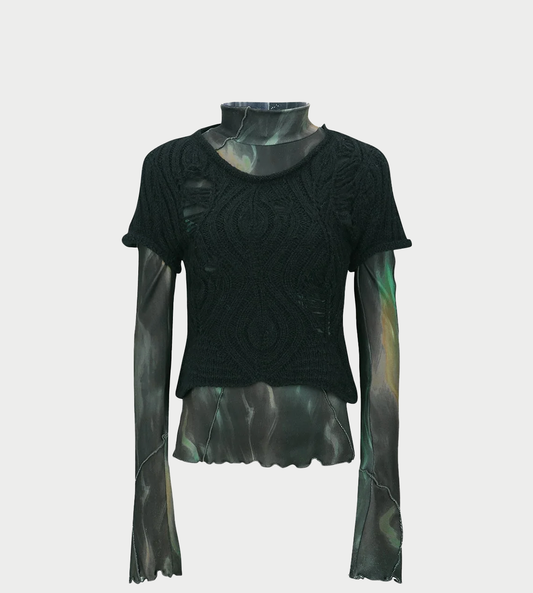 ANDERSSON BELL - Cap Sleeve Sweater Layered Top Blk