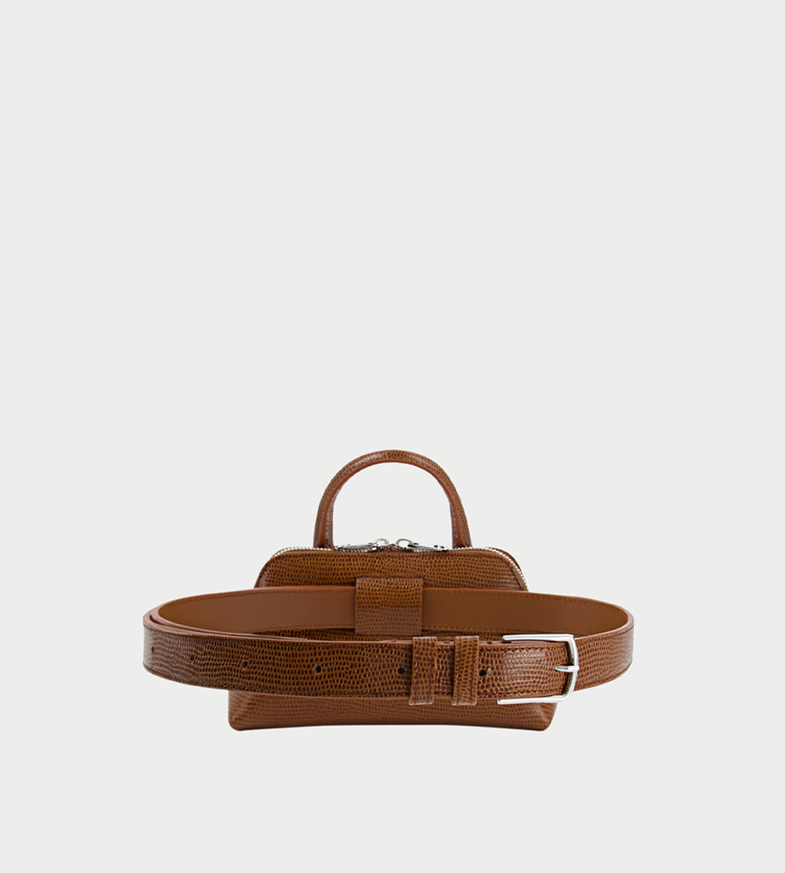 Lizard Print Duffle Belt Bag Brown