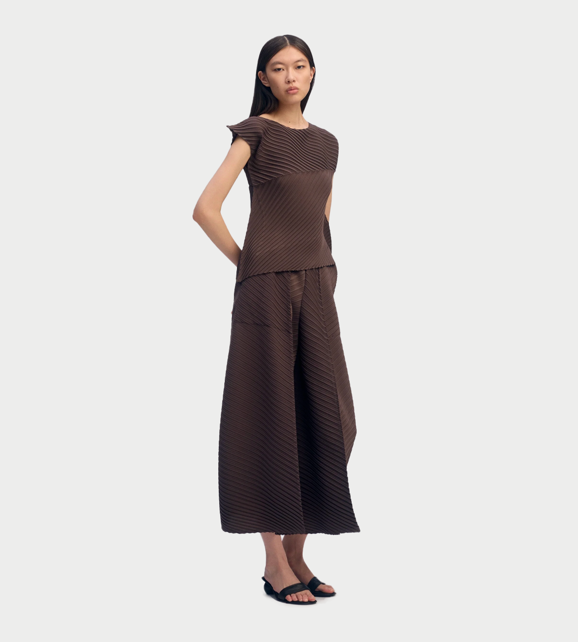 ISSEY MIYAKE - Plaster Pleats Solid Pants Dk Brown