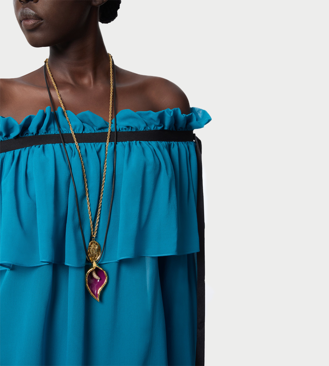 Boat Neck Silk Top Blue