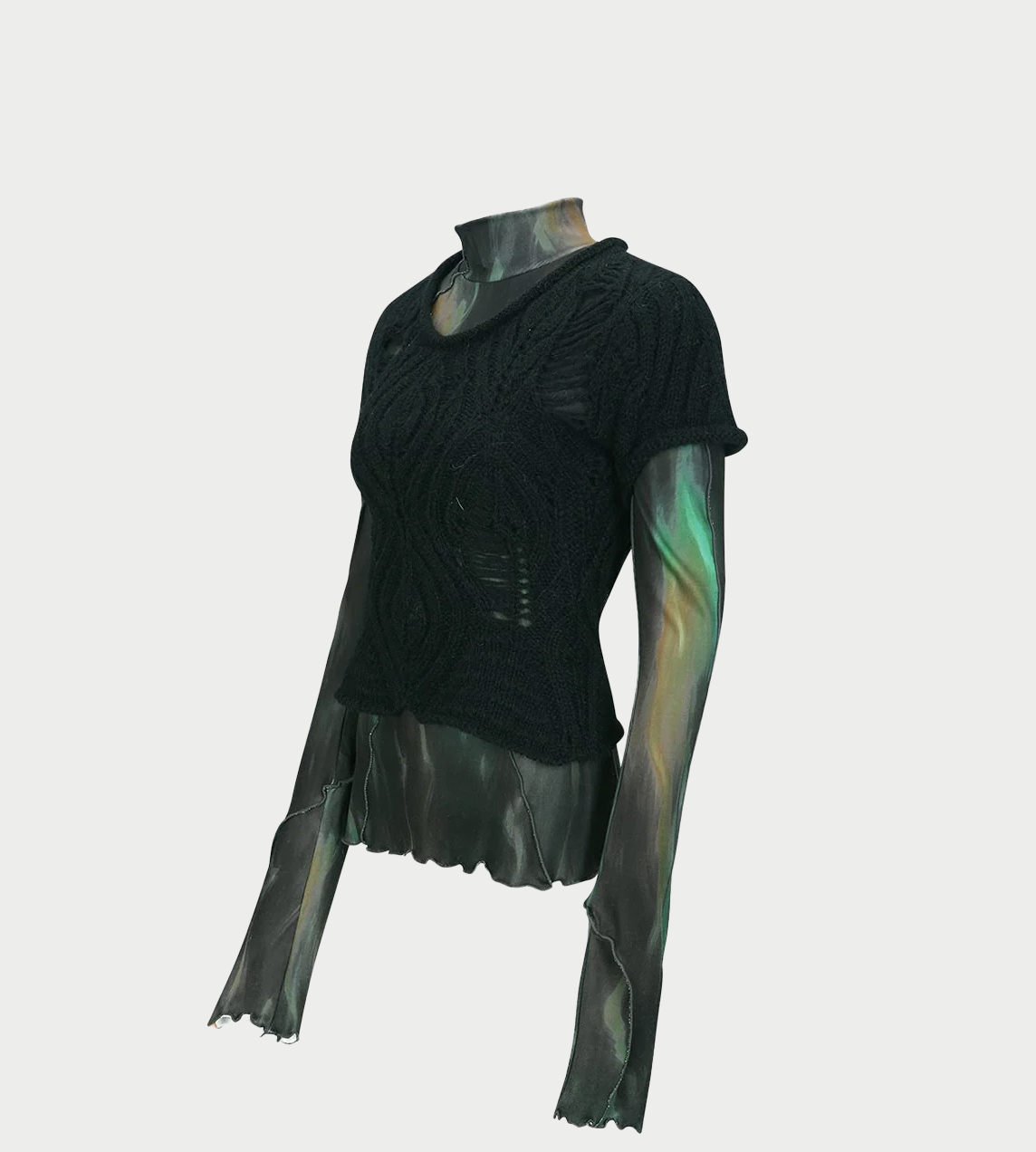 Cap Sleeve Sweater Layered Top Blk