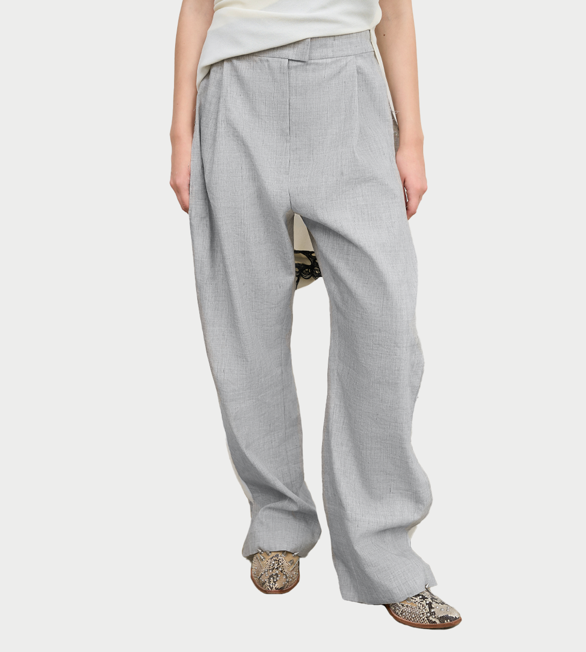 Pants With Frayed-Edge Side Stripes Grey
