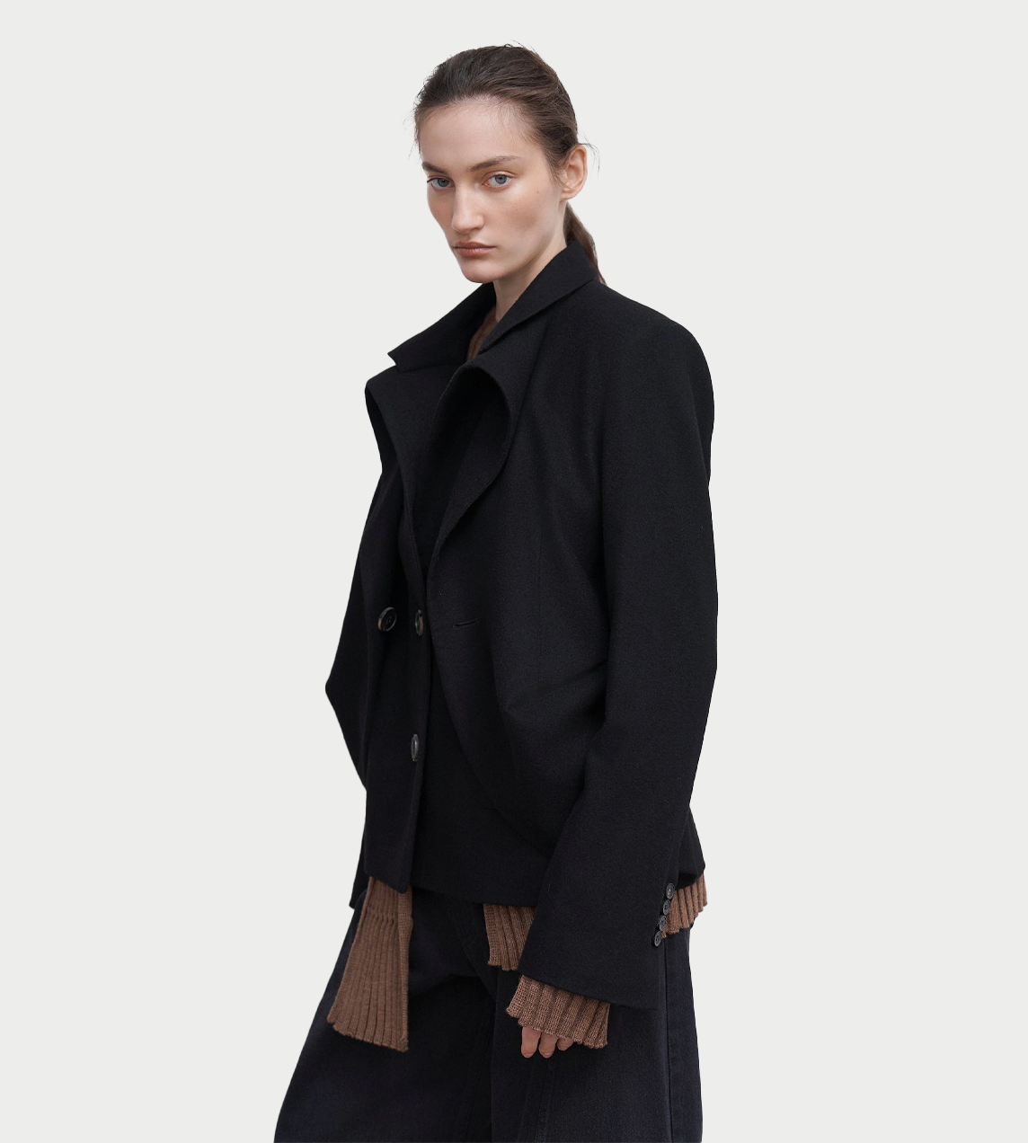Draped Wool Peacoat Blk