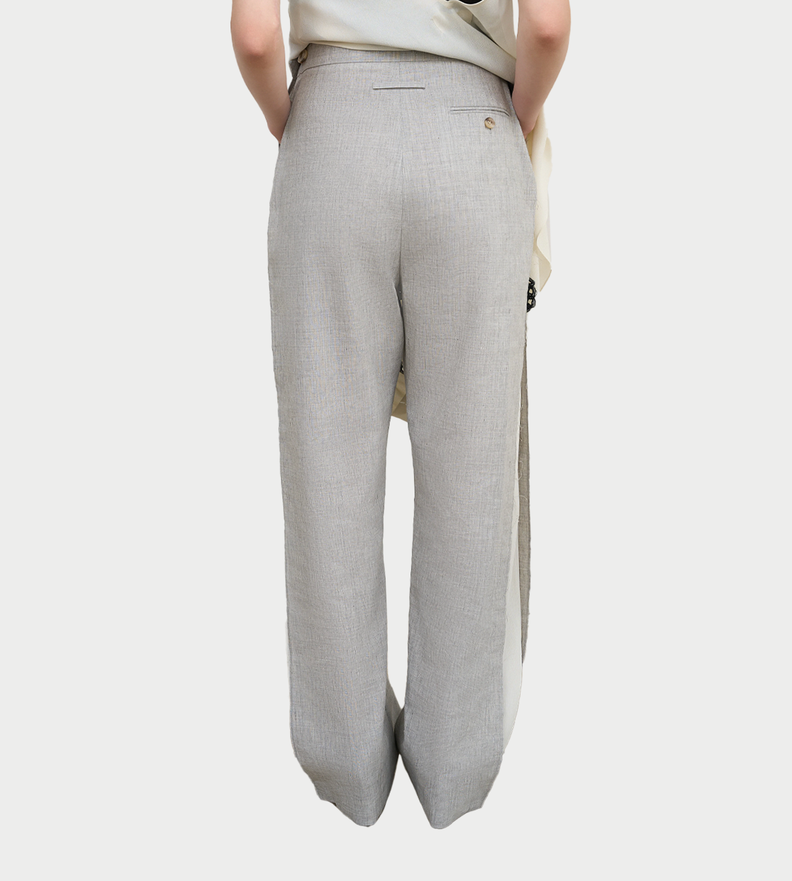 Pants With Frayed-Edge Side Stripes Grey