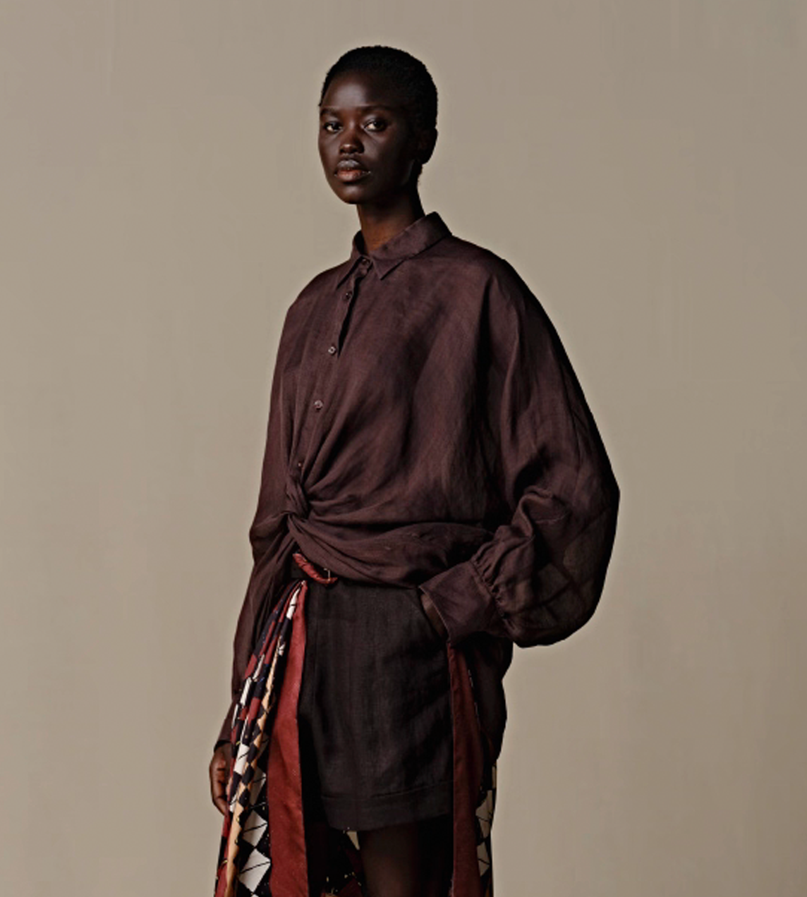 Ramie Twisted Shirt Coffee