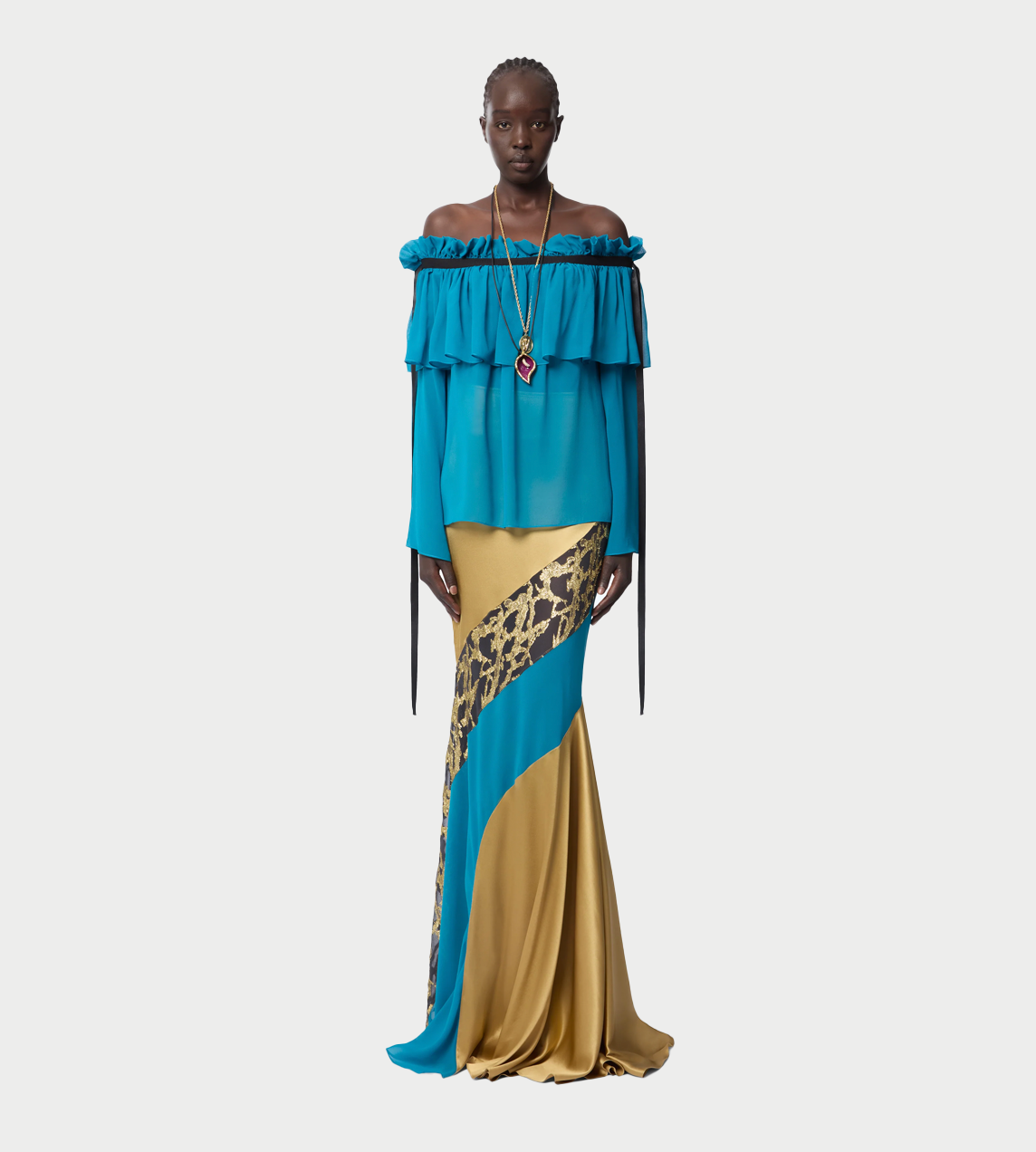 Boat Neck Silk Top Blue