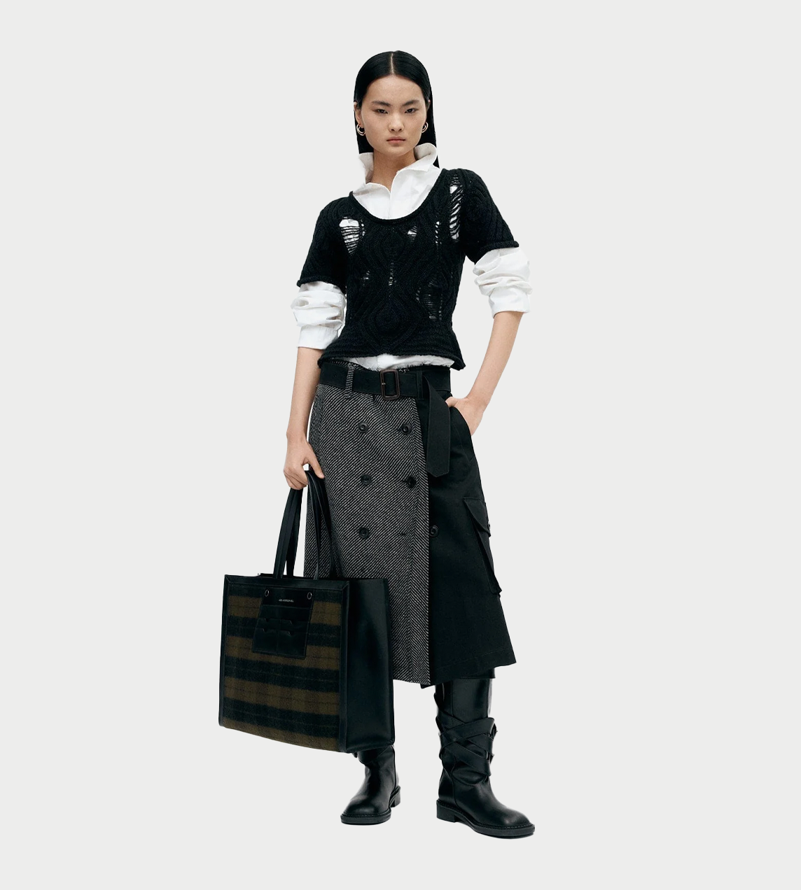 Cap Sleeve Sweater Layered Top Blk