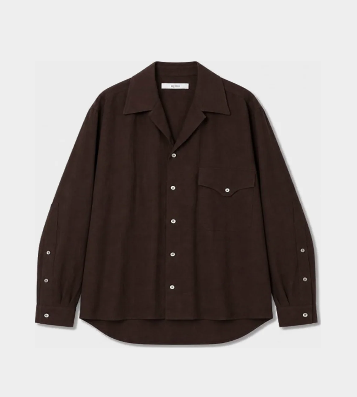 UJOH - Wide Set Open Collar Shirt Chocolate
