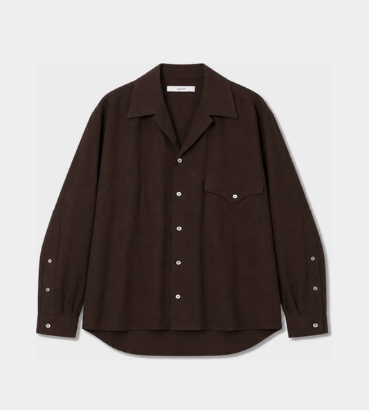 UJOH - Wide Set Open Collar Shirt Chocolate