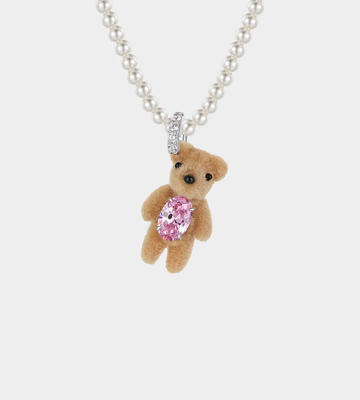 YVMIN - Mini Flocked Bear Pearl Necklace