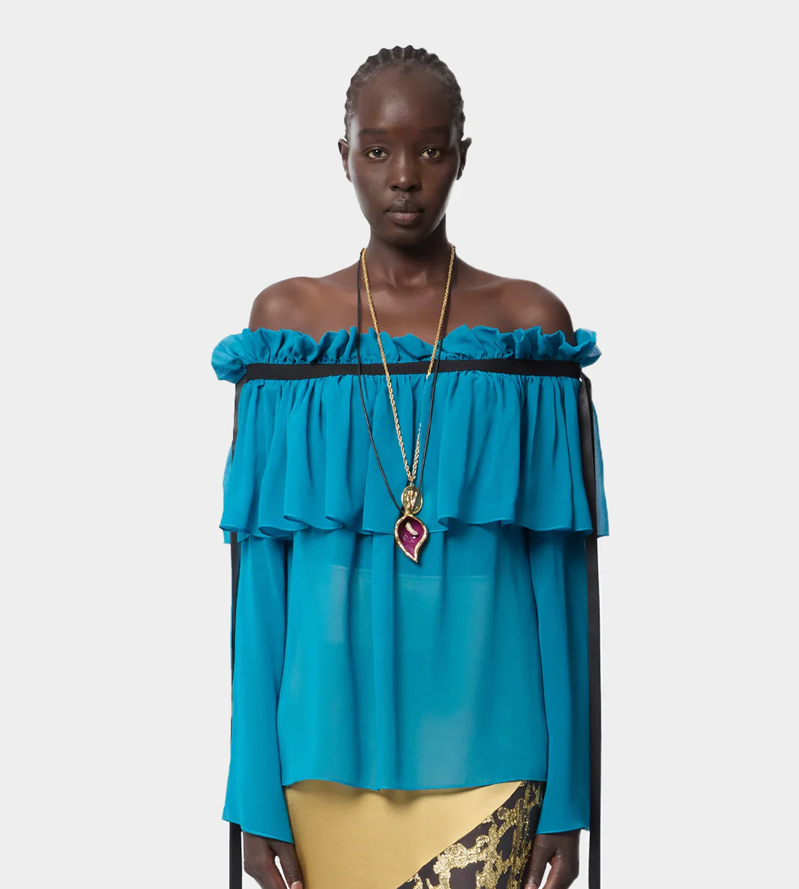 NINA RICCI - Boat Neck Silk Top Blue