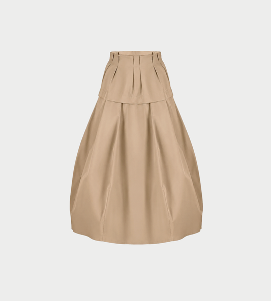 LITKOVSKA - Ruffled Midi Skirt Beige